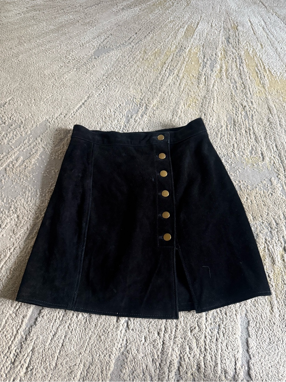Understated Suede Leather mini wrap skirt slit gold Buttons high rise medium